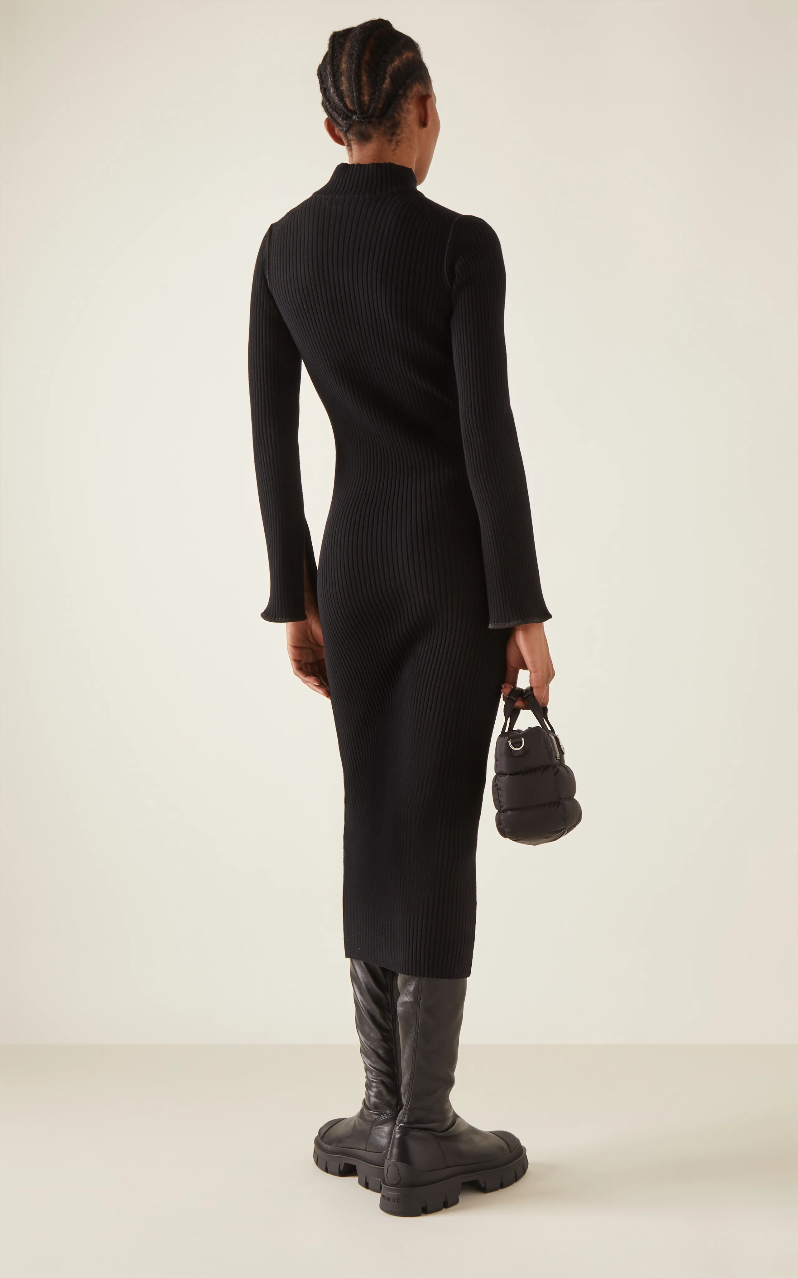 Moncler Half-Zip Knit Crepe Midi Dress