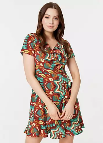 Multi Red Printed Ruffle Front Wrap Dress by Izabel London | Look Again