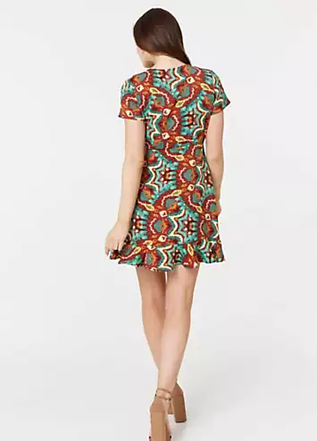 Multi Red Printed Ruffle Front Wrap Dress by Izabel London | Look Again