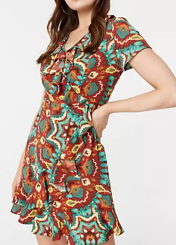 Multi Red Printed Ruffle Front Wrap Dress by Izabel London | Look Again