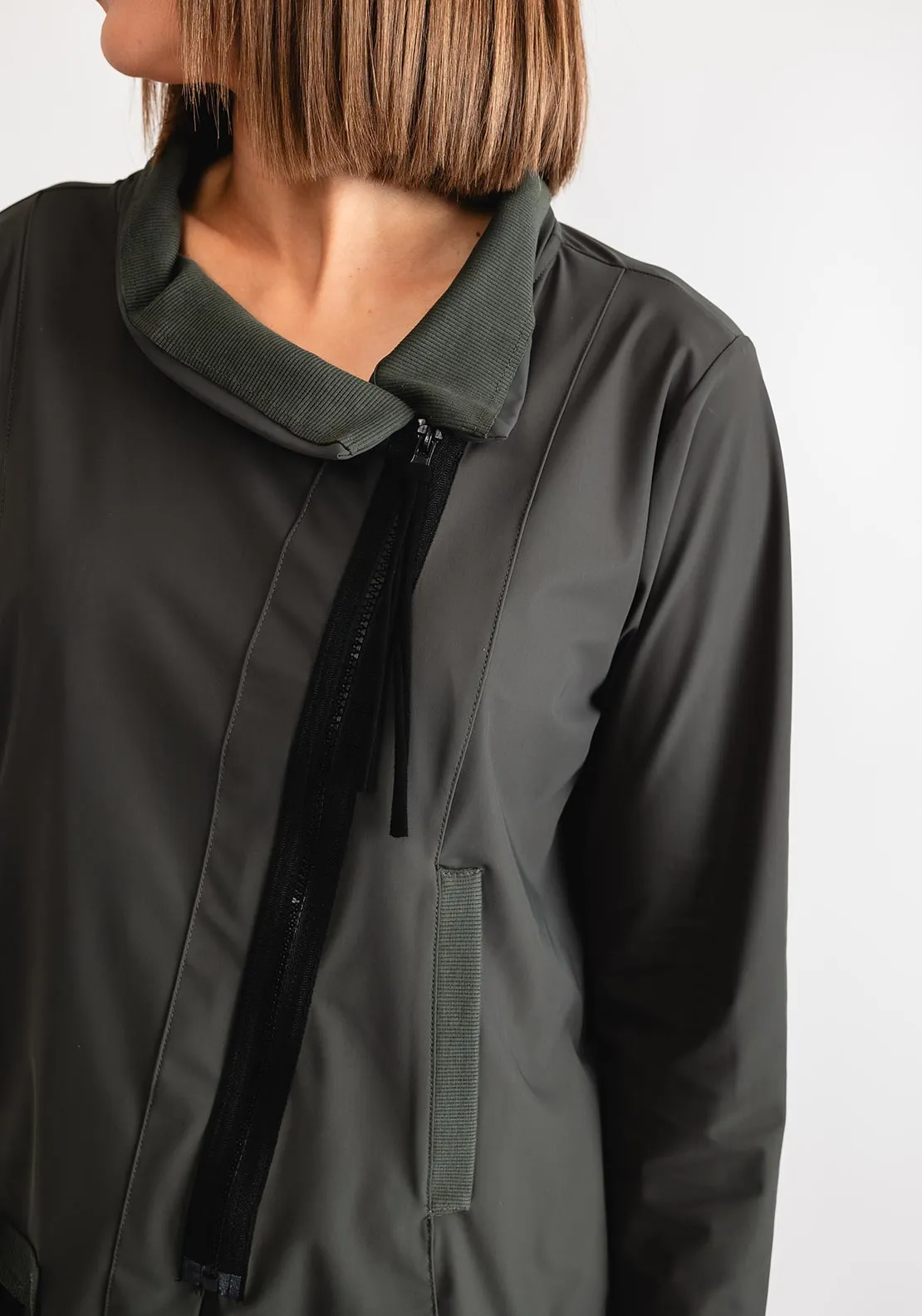 Naya Asymmetrical Zip Jacket, Green