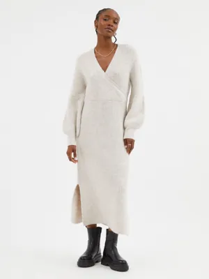 Neutral Knitted Wrap Midi Dress | Women | George at ASDA