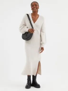 Neutral Knitted Wrap Midi Dress | Women | George at ASDA