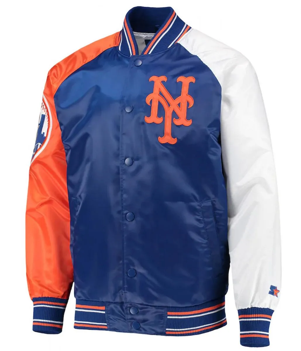 New York Mets Varsity Royal Blue Orange and White Satin Jacket