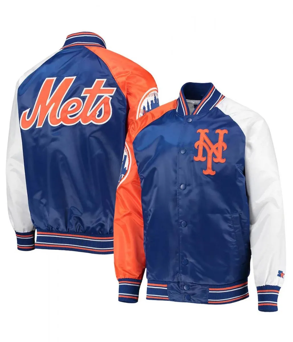 New York Mets Varsity Royal Blue Orange and White Satin Jacket