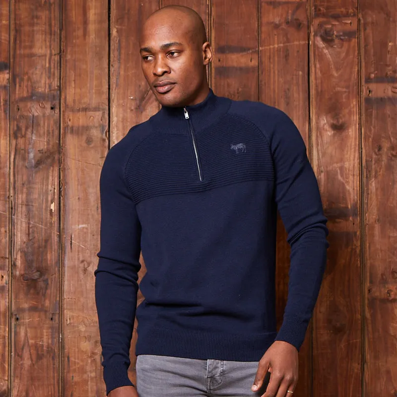 Newlands Ribbed Quarter Zip Pullover Midnight