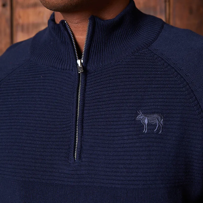 Newlands Ribbed Quarter Zip Pullover Midnight