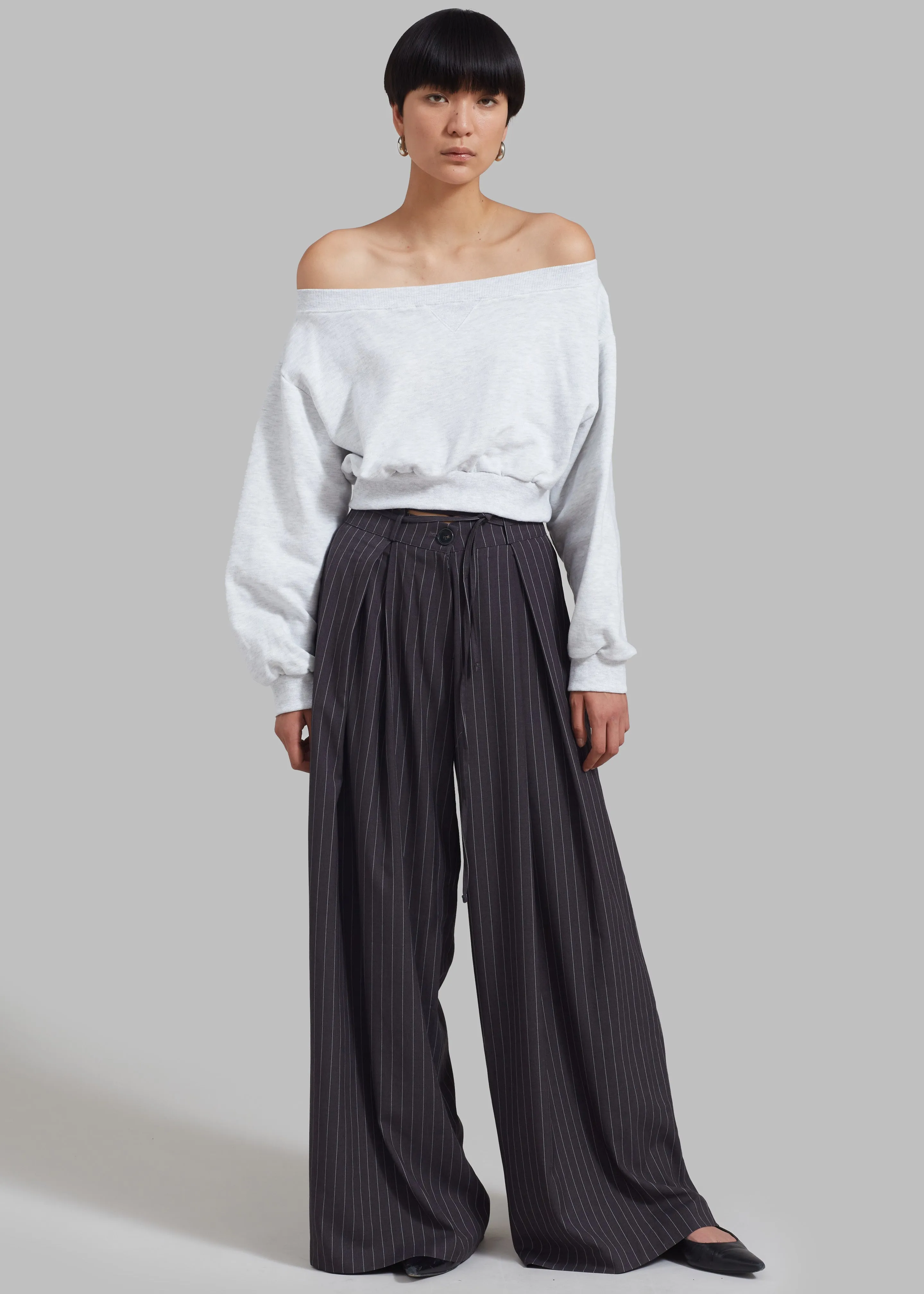 Noor Wide Pants - Grey Pinstripe