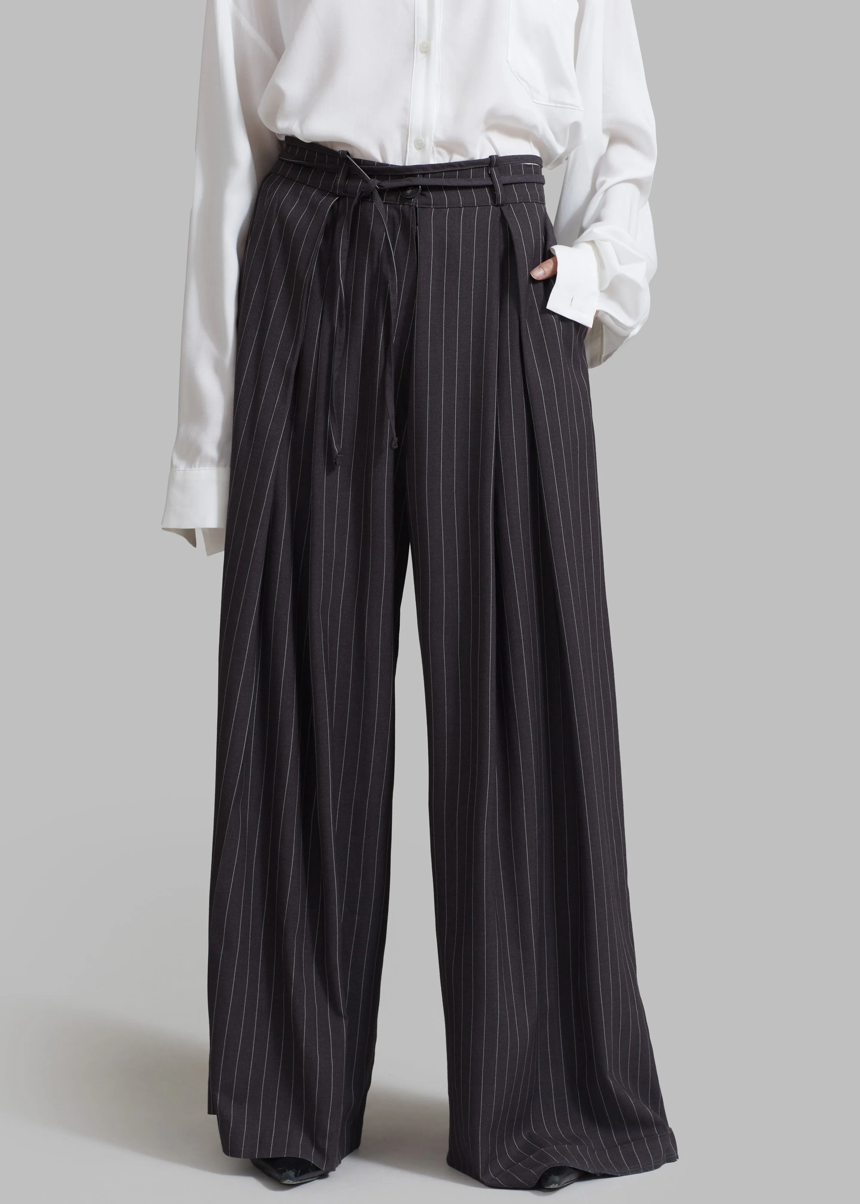 Noor Wide Pants - Grey Pinstripe