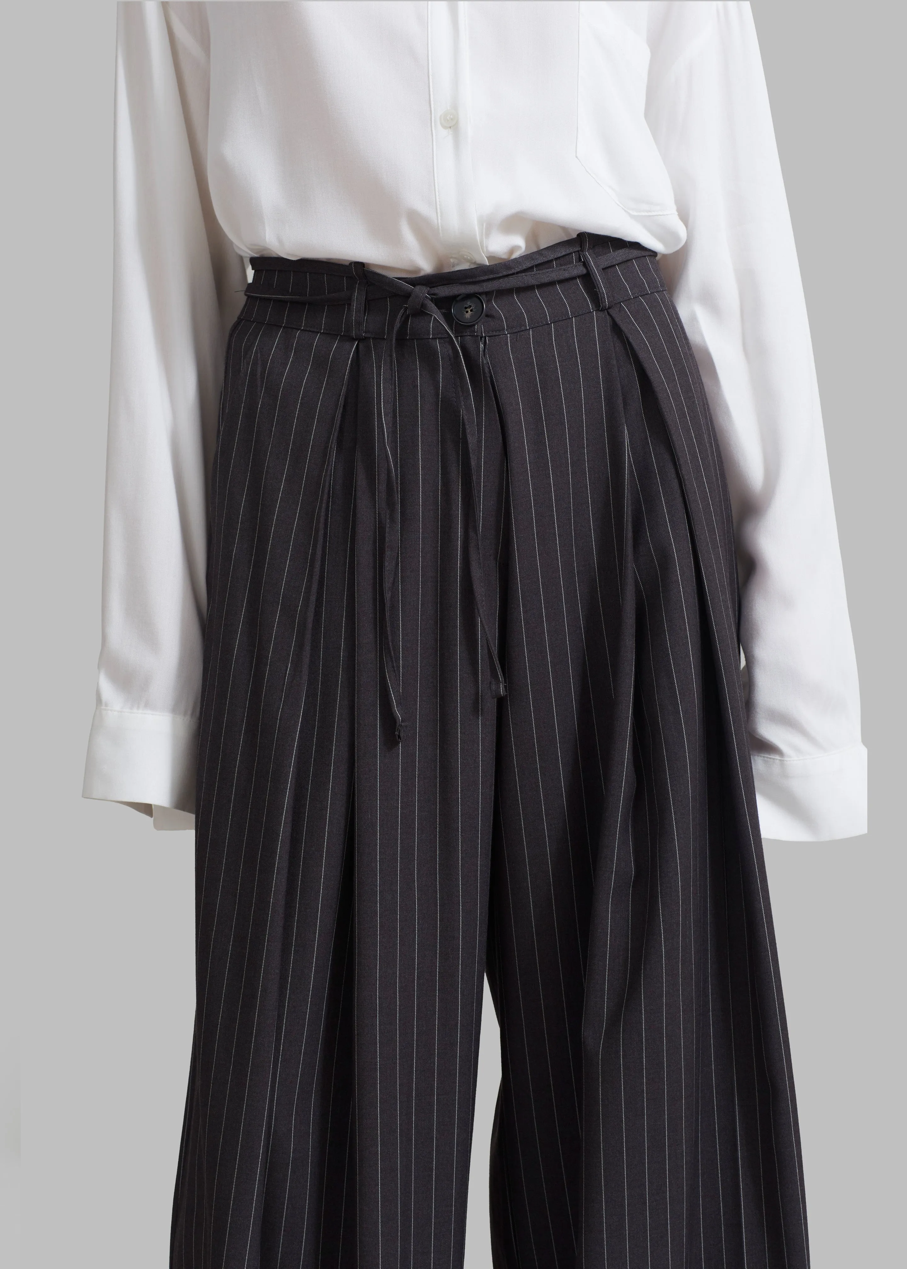 Noor Wide Pants - Grey Pinstripe