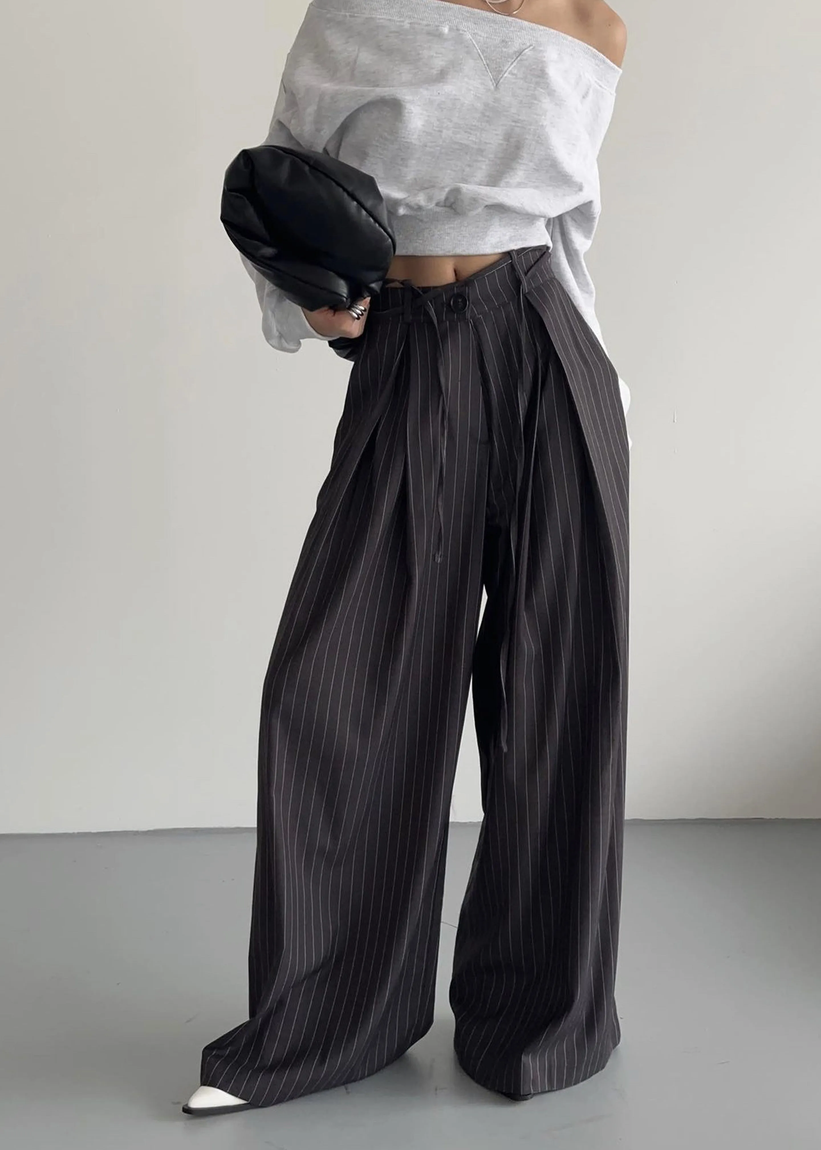 Noor Wide Pants - Grey Pinstripe