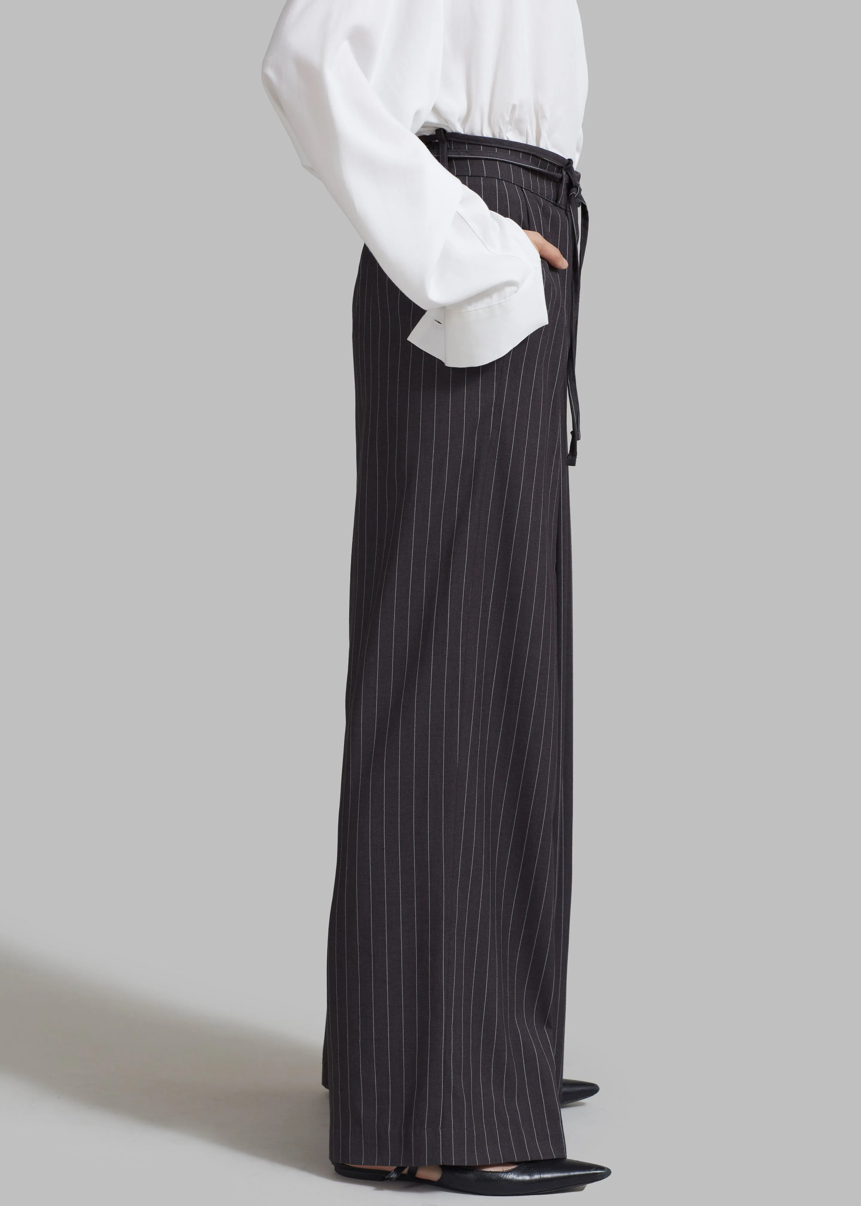 Noor Wide Pants - Grey Pinstripe