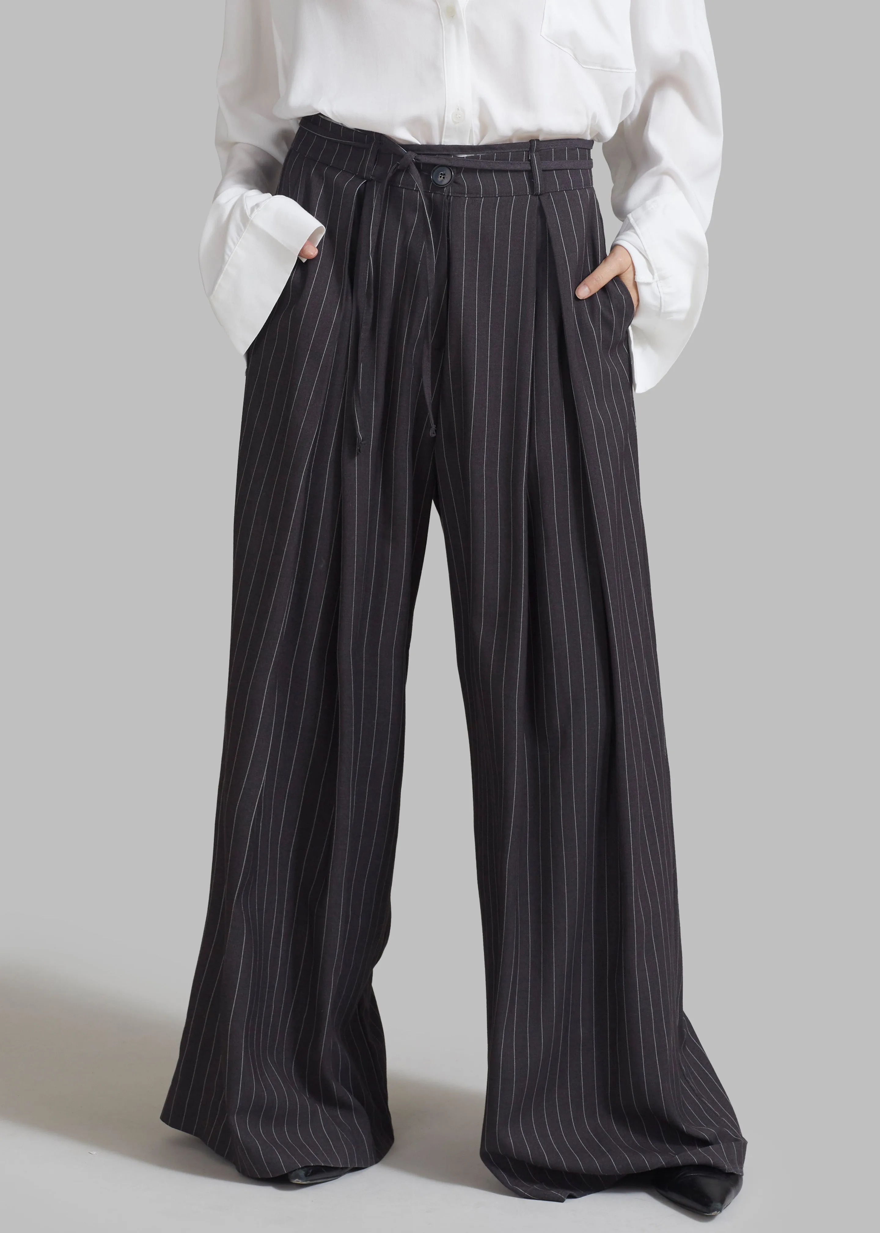 Noor Wide Pants - Grey Pinstripe