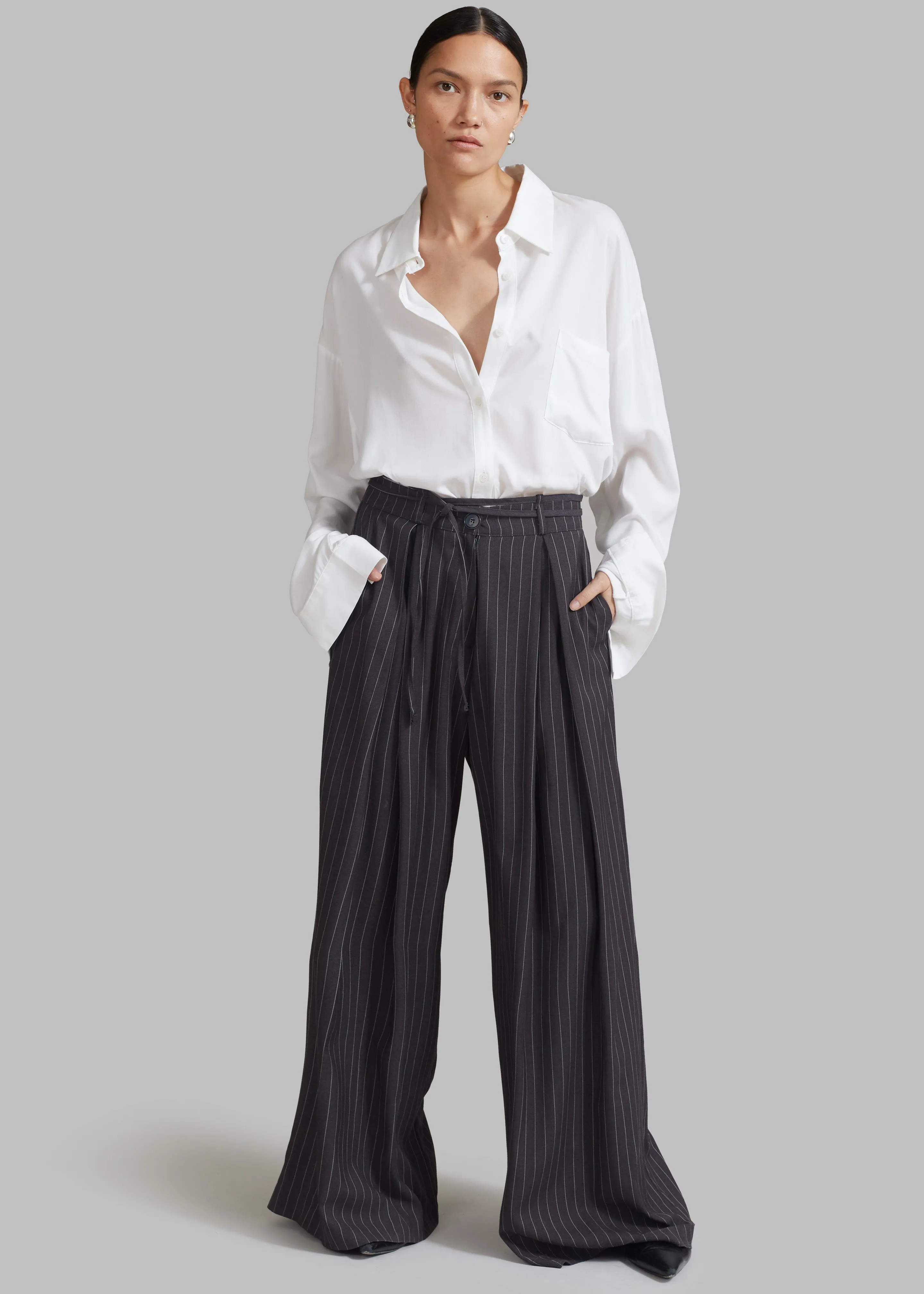 Noor Wide Pants - Grey Pinstripe