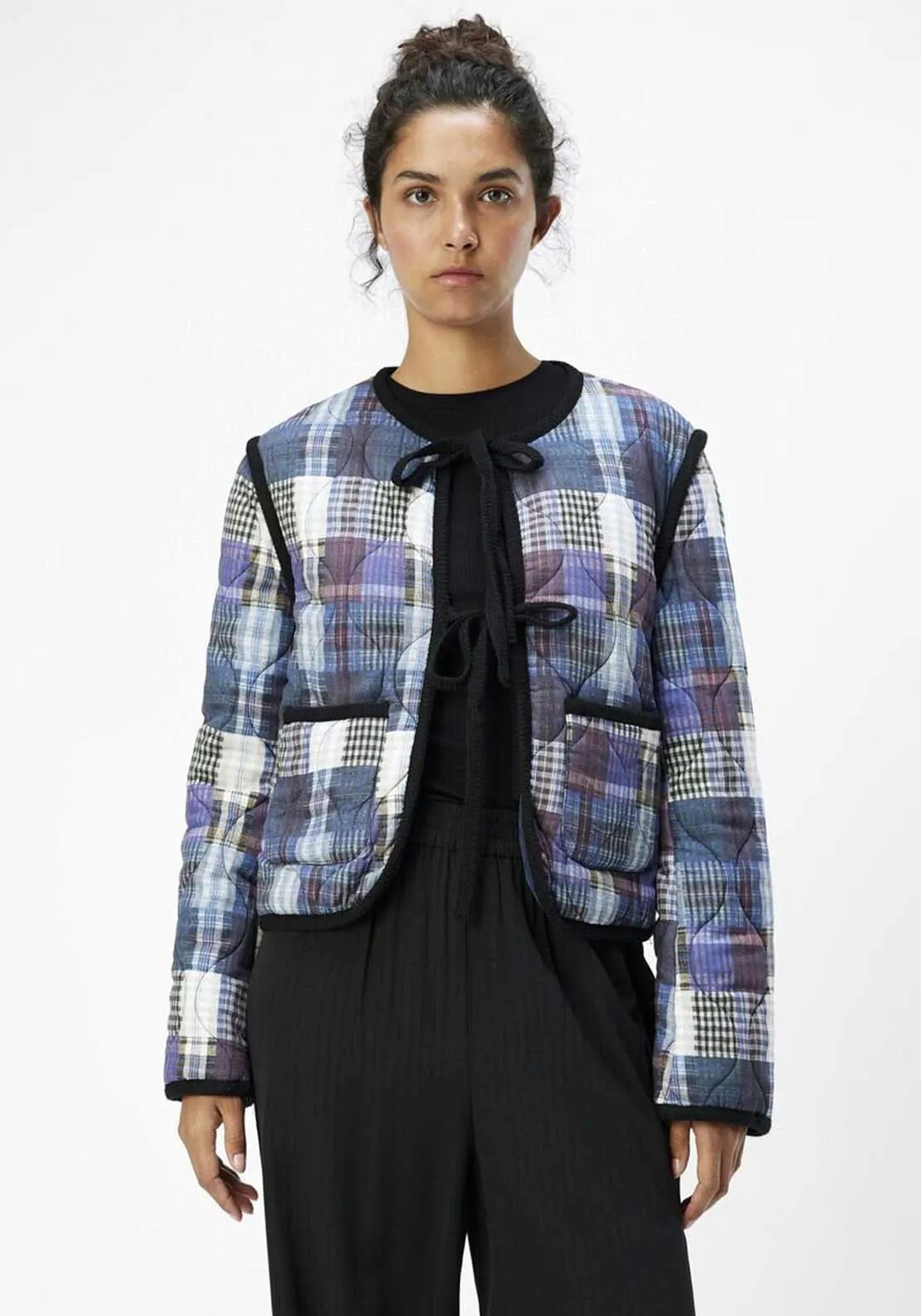 Object Pil Checkered Quilted Jacket, Blue