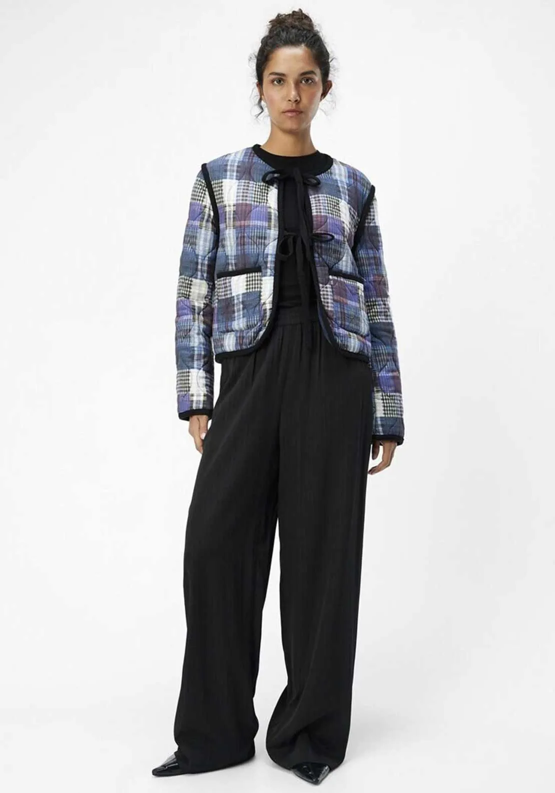 Object Pil Checkered Quilted Jacket, Blue