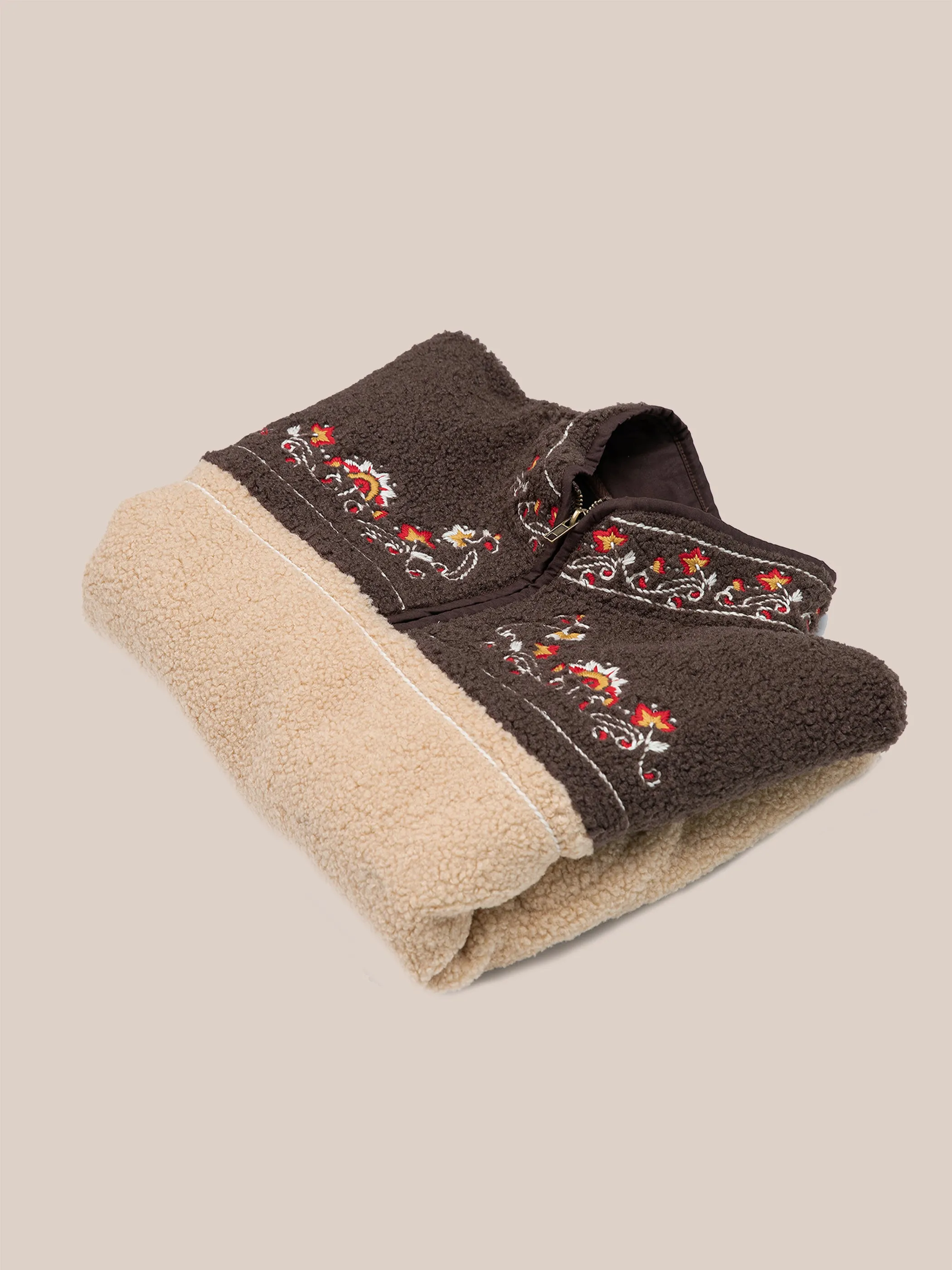 Pahari Floral Embroidered Sherpa Pullover