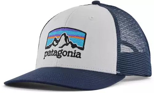 Patagonia Fitz Roy Horizons Trucker Hat: White w/ New Navy