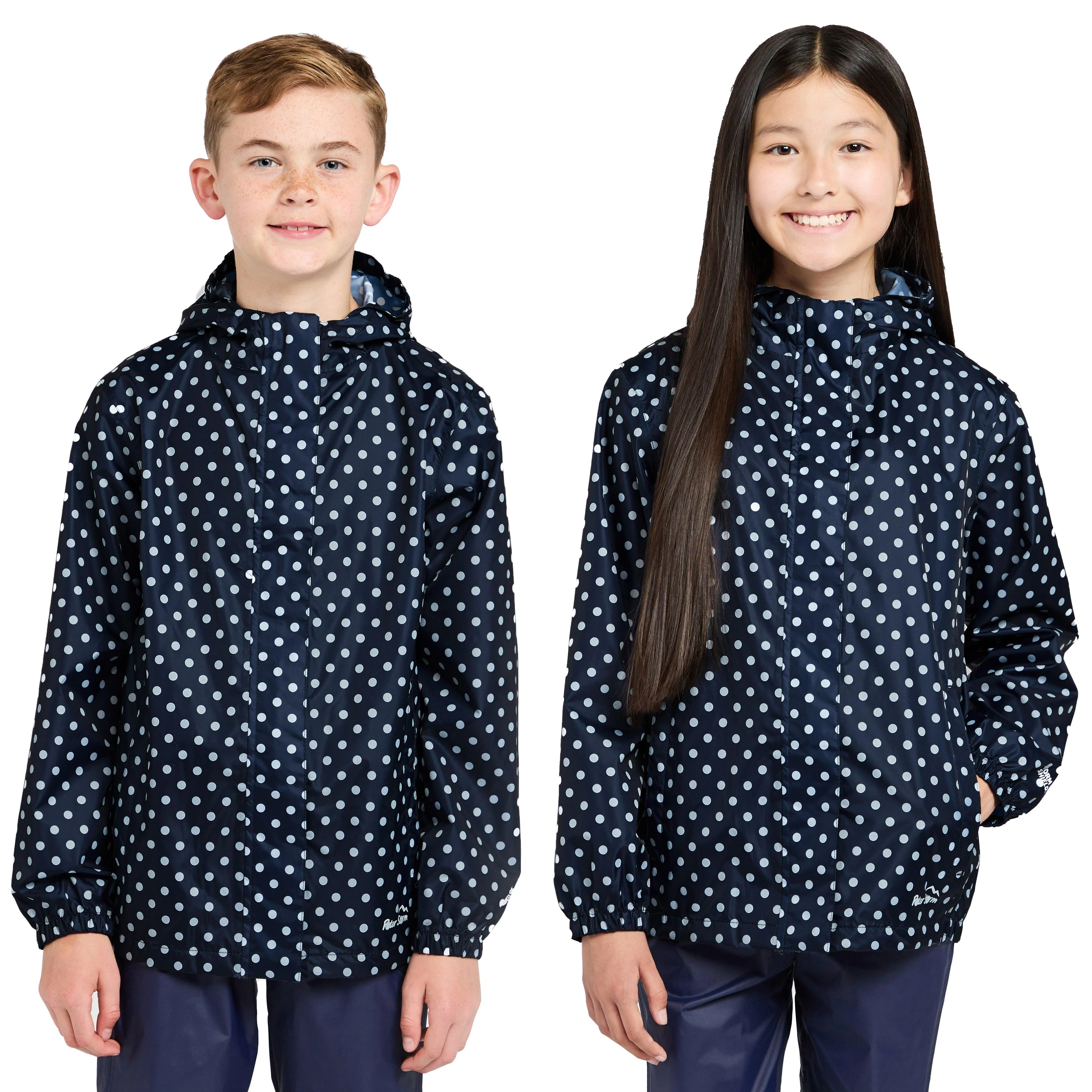 Peter Storm Kids Packable Waterproof Jacket Navy/White Polka Dot | Millets