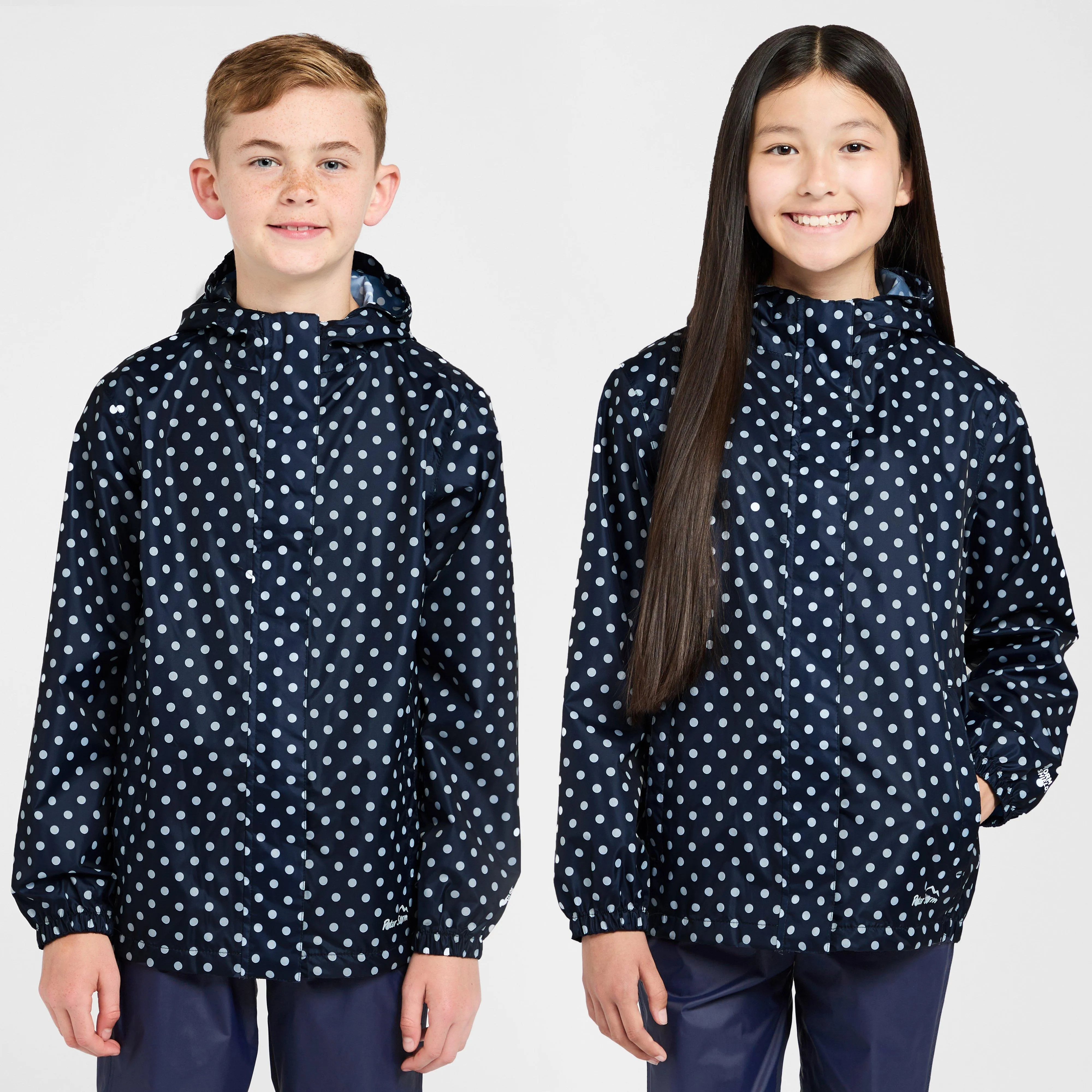 Peter Storm Kids Packable Waterproof Jacket Navy/White Polka Dot | Millets