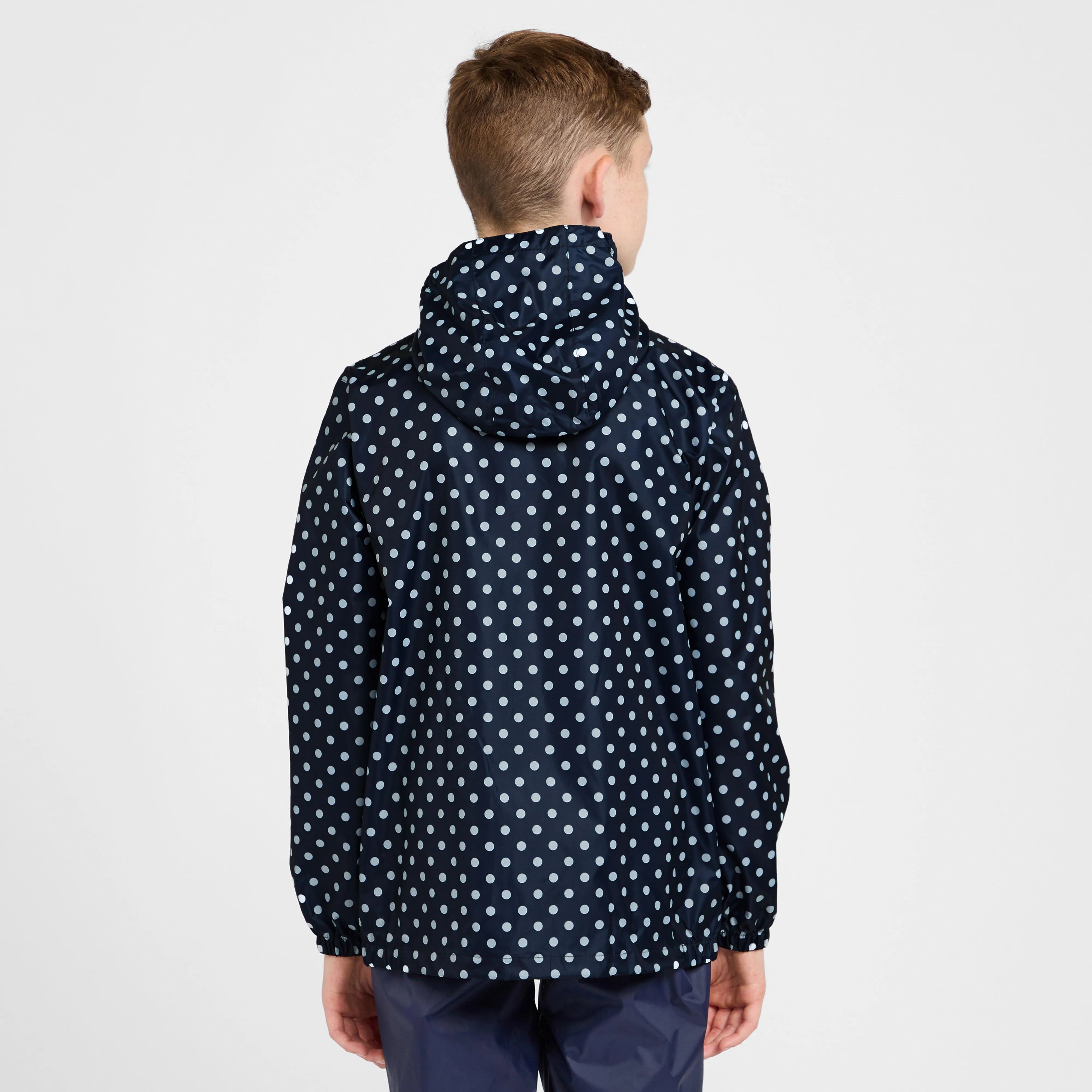 Peter Storm Kids Packable Waterproof Jacket Navy/White Polka Dot | Millets