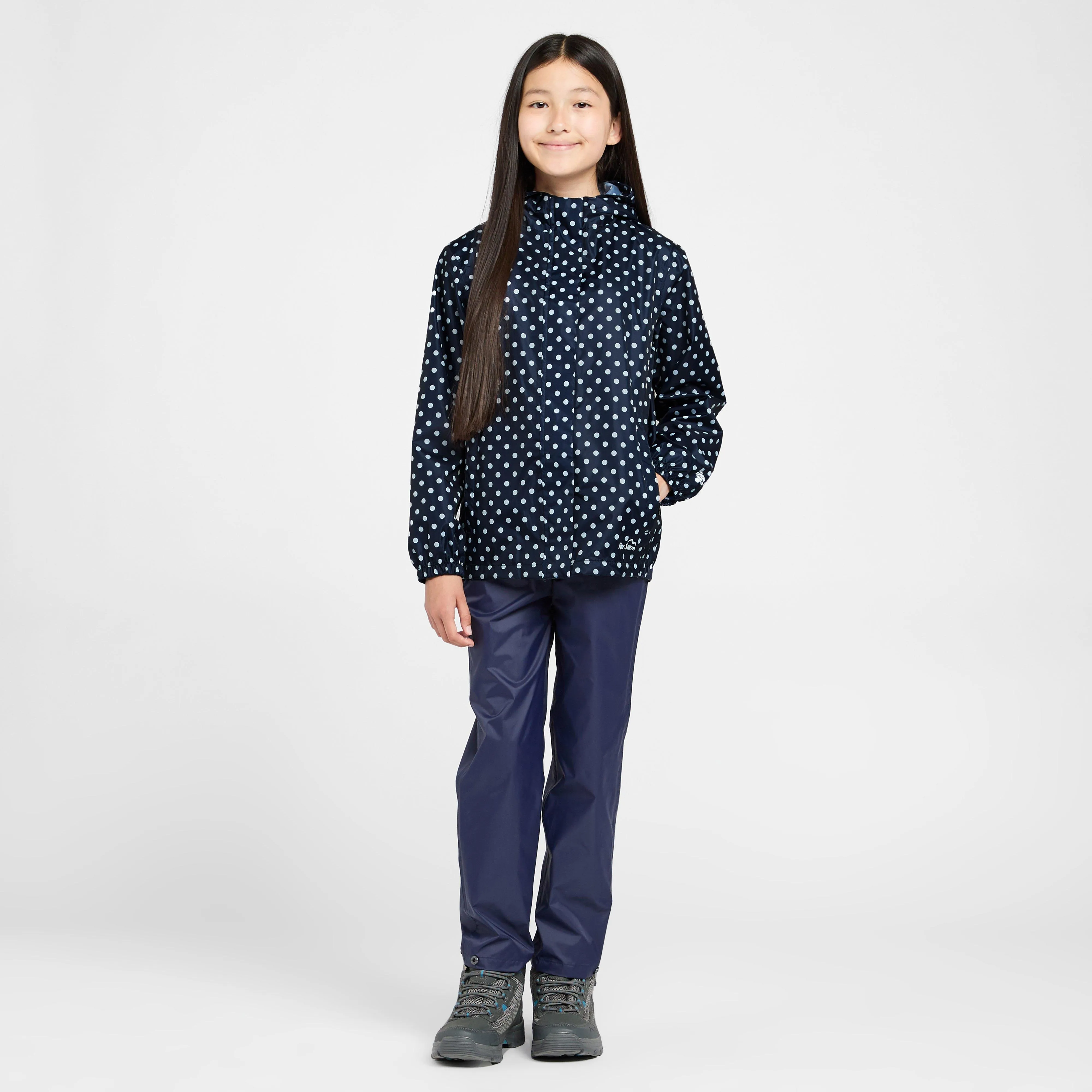 Peter Storm Kids Packable Waterproof Jacket Navy/White Polka Dot | Millets