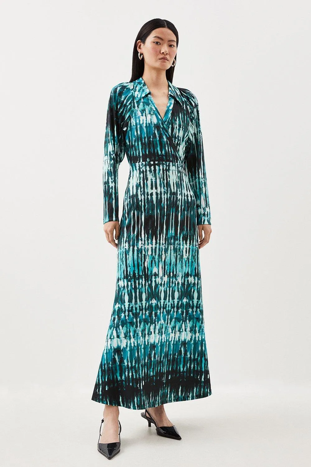 Petite Abstract Print Jersey Maxi Wrap Dress | Karen Millen