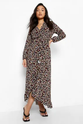 Petite Ditsy Ruffle Wrap Maxi Dress