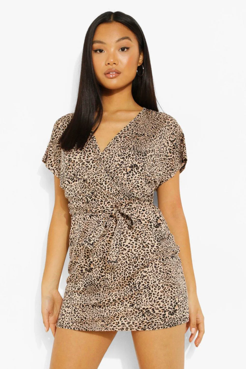 Petite Leopard Print Short Sleeve Wrap Dress