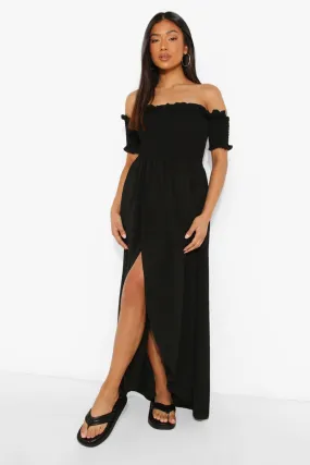 Petite Shirred Wrap Front Maxi Dress