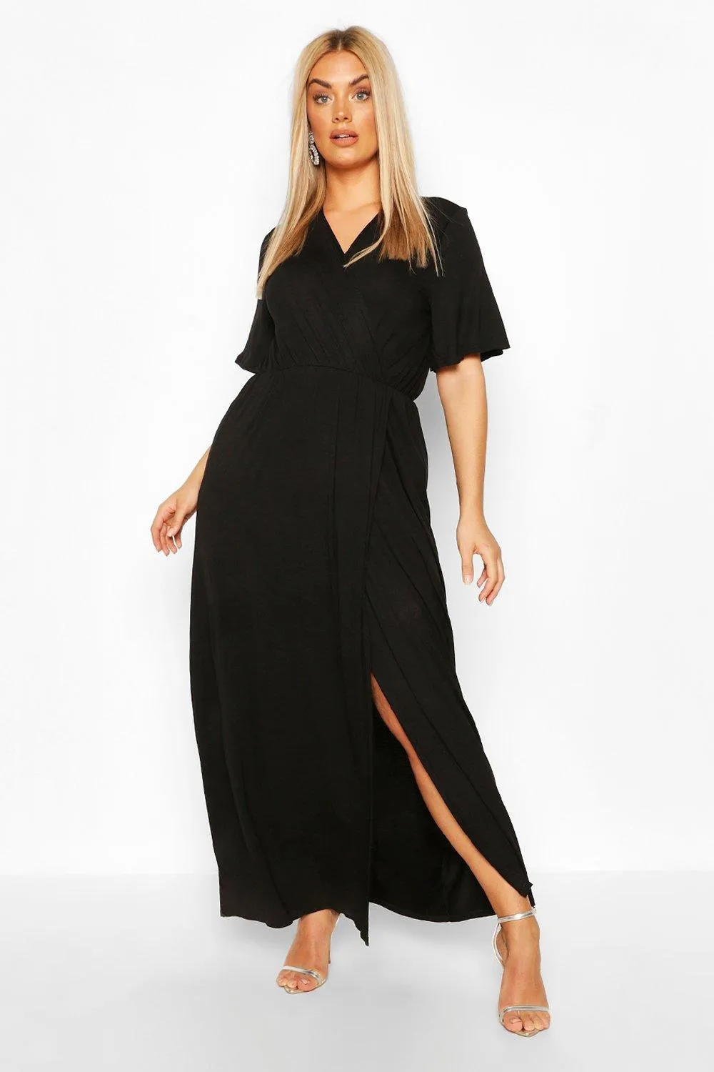 Plus Angel Sleeve Wrap Maxi Dress