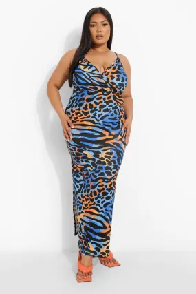 Plus Animal Print Wrap Maxi Dress