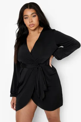 Plus Disco Slinky Belted Wrap Dress