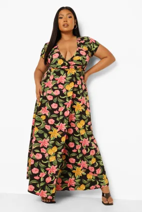 Plus Floral Print Wrap Front Maxi Dress