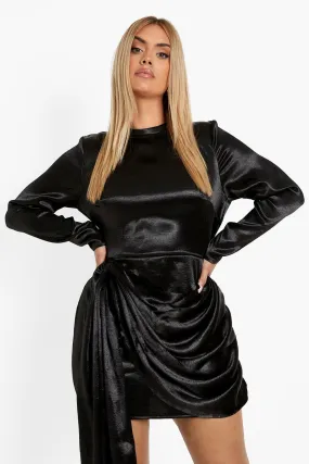 Plus Hammered Satin Drape Wrap Dress