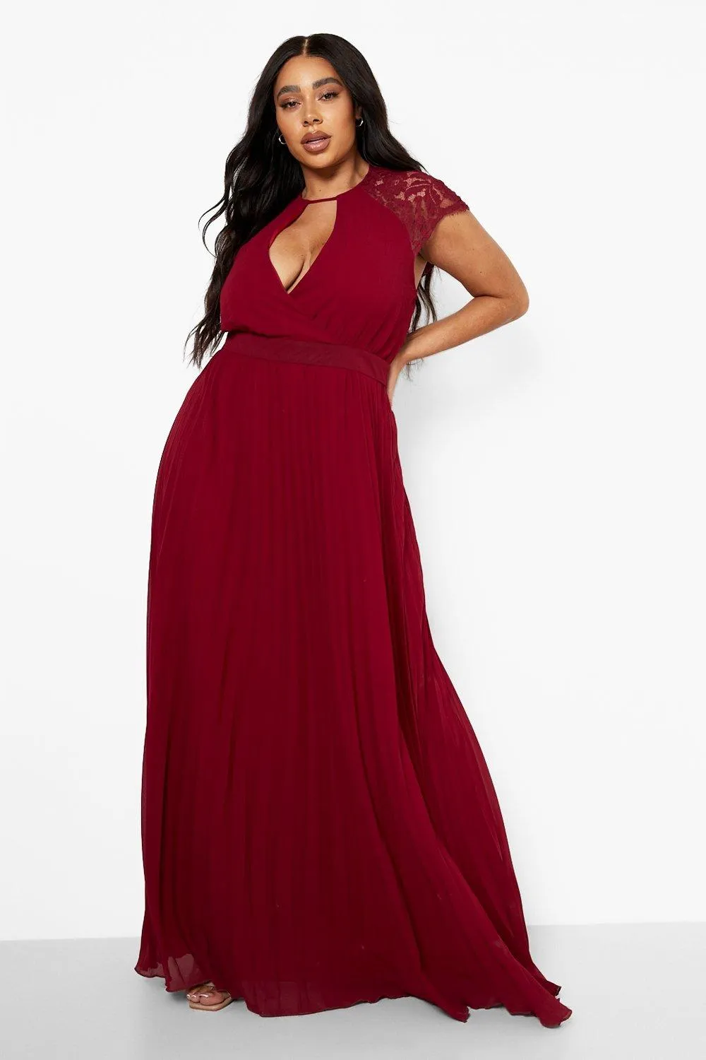 Plus Lace Detail Wrap Pleated Maxi Dress