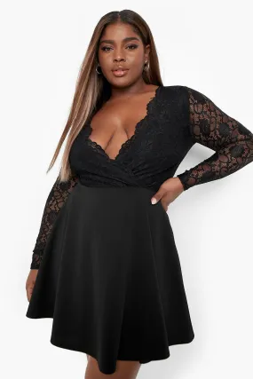 Plus Lace Wrap Skater Dress