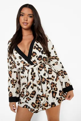 Plus Leopard Contrast Wrap Dress