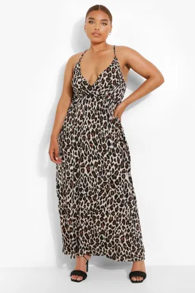 Plus Leopard Jersey Wrap Maxi Dress