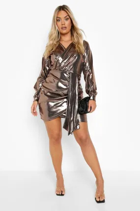 Plus Metallic Wrap Drape Bodycon Dress