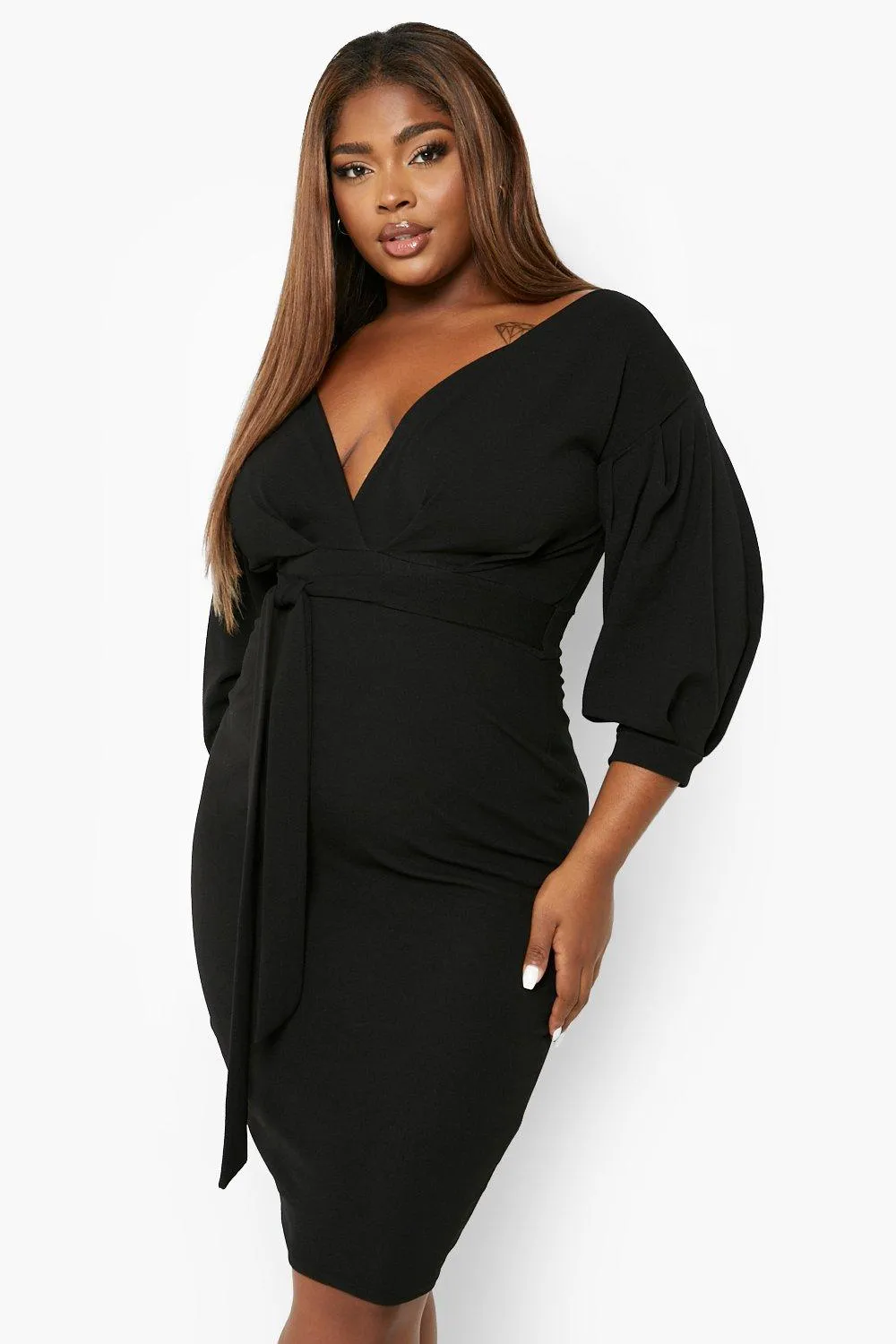 Plus Off The Shoulder Wrap Midi Dress