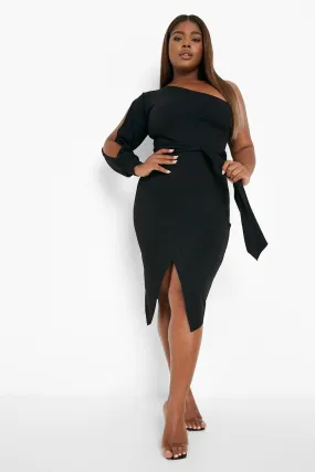 Plus One Shoulder Wrap Midi Dress