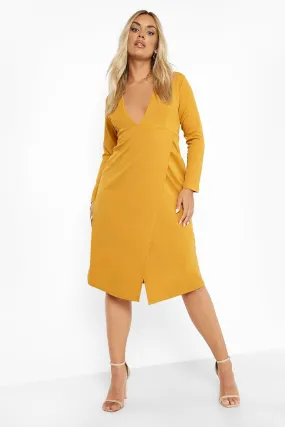 Plus Plunge Wrap Midi Dress