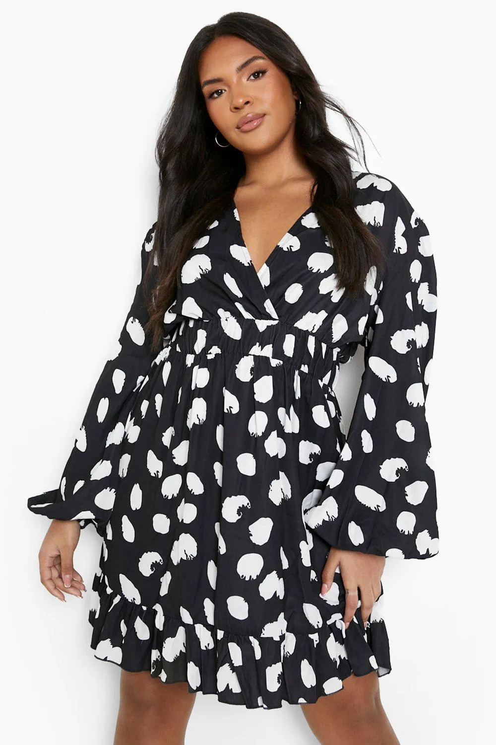 Plus Printed Wrap Skater Dress