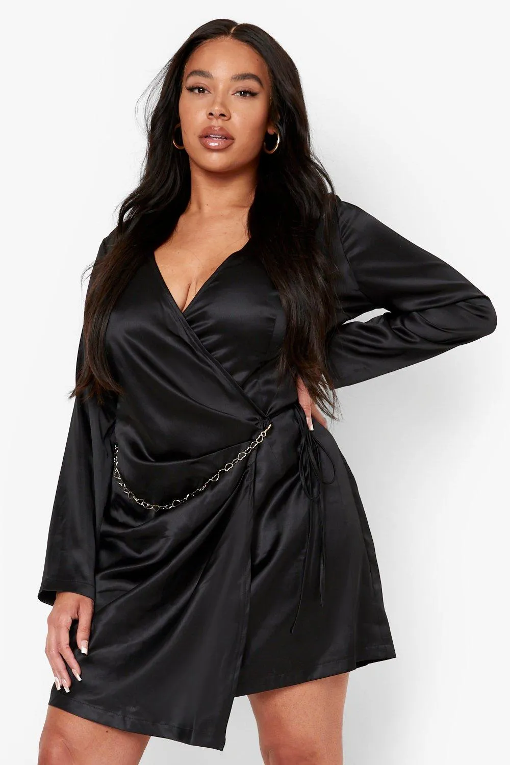 Plus Satin Heart Chain Wrap Dress