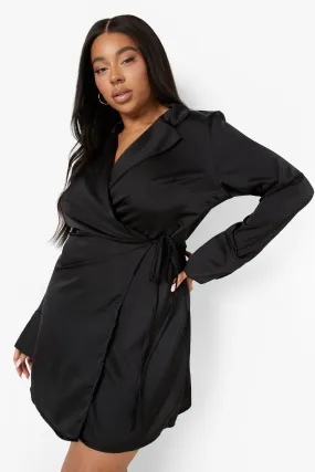 Plus Satin Wrap Shirt Dress