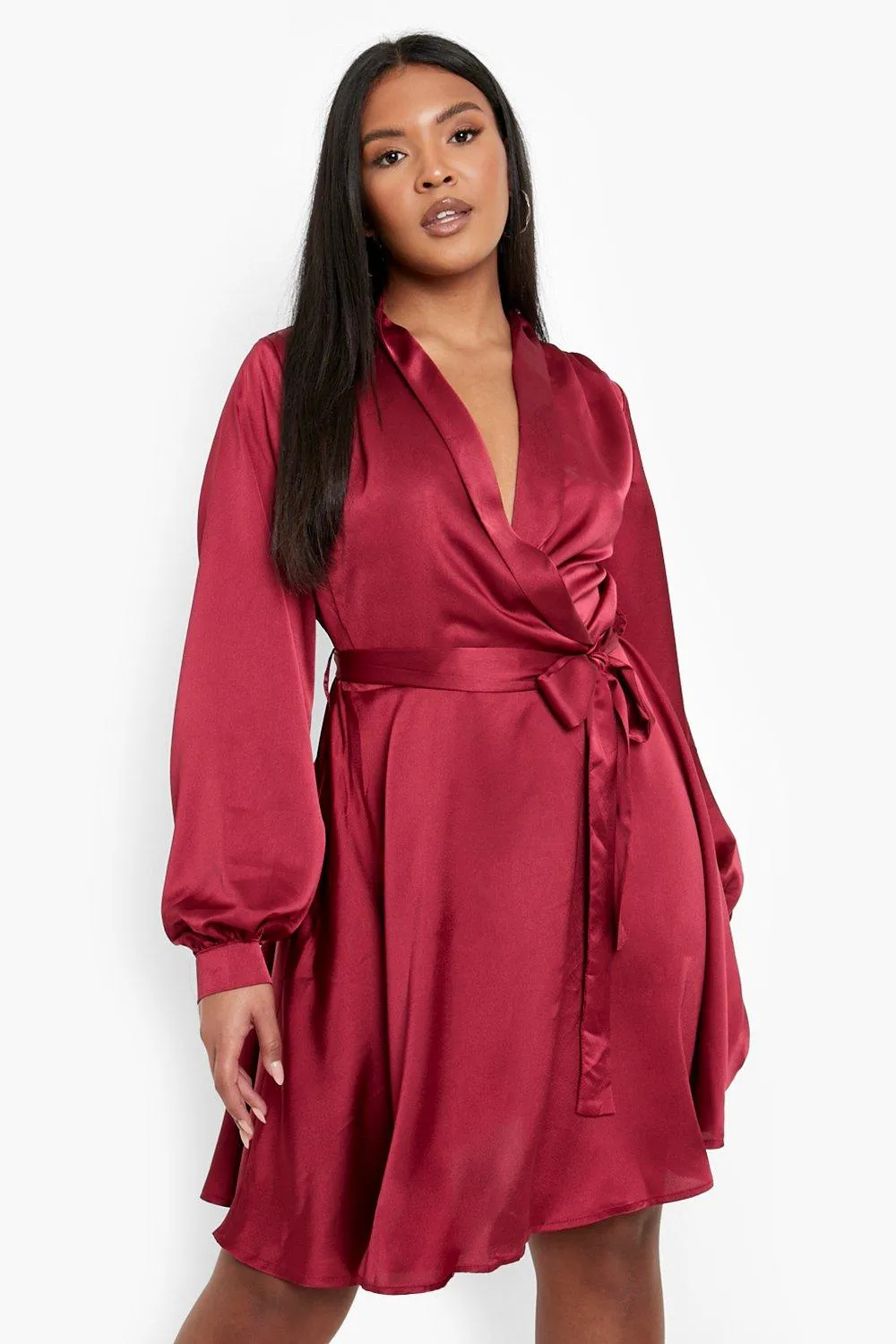 Plus Satin Wrap Skater Dress