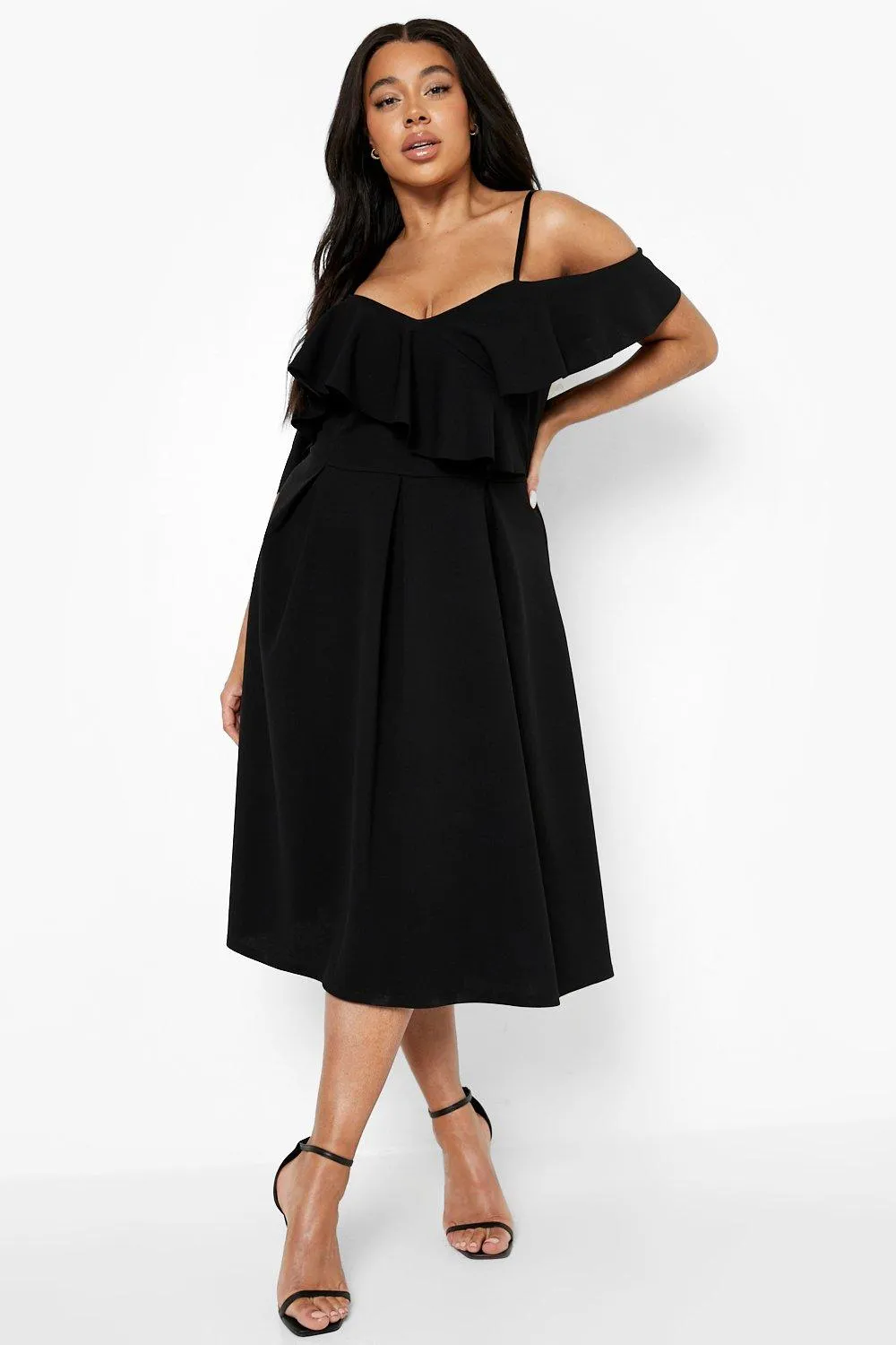 Plus Scuba Cold Shoulder Wrap Midi Dress