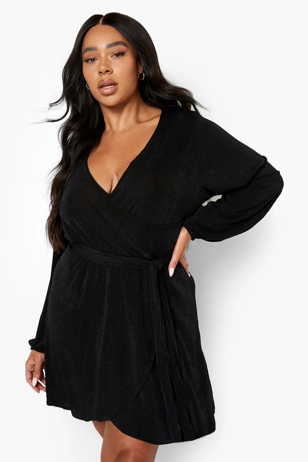 Plus Slinky Wrap Belted Dress