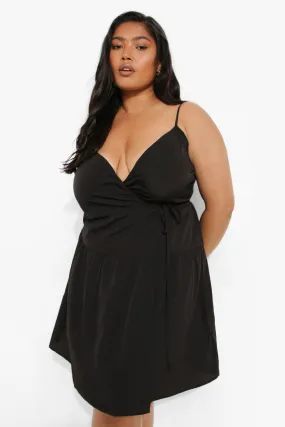 Plus Tie Side Wrap Tiered Dress